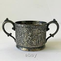 Derby SP Repousse Tea Set 4 Piece Silver Plated Tray Teapot Creamer Sugar 1930's