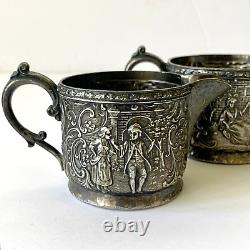 Derby SP Repousse Tea Set 4 Piece Silver Plated Tray Teapot Creamer Sugar 1930's