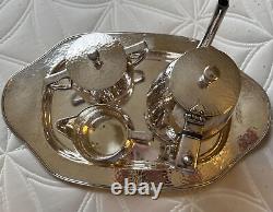 Derby S. P. Co. Wm. Mounts Silverplate 4 Piece Hand Beaten Art Deco Tea Set #1608