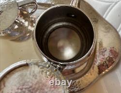 Derby S. P. Co. Wm. Mounts Silverplate 4 Piece Hand Beaten Art Deco Tea Set #1608