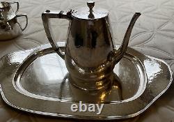 Derby S. P. Co. Wm. Mounts Silverplate 4 Piece Hand Beaten Art Deco Tea Set #1608