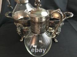 Duel Silver Plate & Glass Coffee/Tea Carafe Pitcher With Warmer Stand