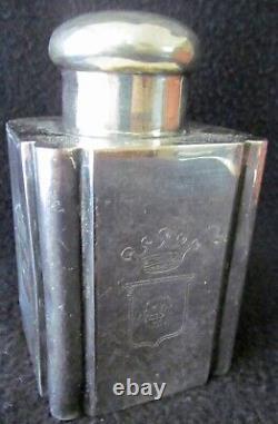 E87H VERY OLD SIGNED SILVER PLATE OVER COPPER TEA CADDY With 4 ANIMAL HEAD CRESTS