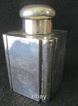 E87H VERY OLD SIGNED SILVER PLATE OVER COPPER TEA CADDY With 4 ANIMAL HEAD CRESTS