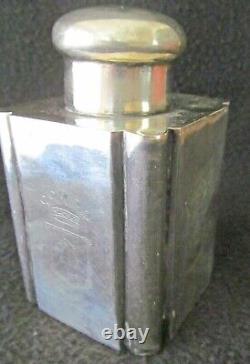E87H VERY OLD SIGNED SILVER PLATE OVER COPPER TEA CADDY With 4 ANIMAL HEAD CRESTS