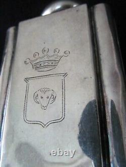 E87H VERY OLD SIGNED SILVER PLATE OVER COPPER TEA CADDY With 4 ANIMAL HEAD CRESTS