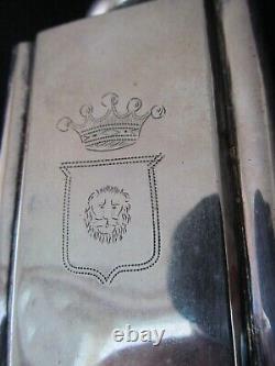 E87H VERY OLD SIGNED SILVER PLATE OVER COPPER TEA CADDY With 4 ANIMAL HEAD CRESTS