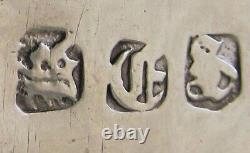 E87H VERY OLD SIGNED SILVER PLATE OVER COPPER TEA CADDY With 4 ANIMAL HEAD CRESTS