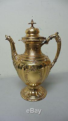 ELABORATE 19th C. GILDED SILVER PLATE 3-PIECE TEA SET, CIVIL WAR PROVENANCE