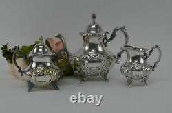 EPCA by Poole Silverplate Teapot #600 Hand Chased Tea Pot, Sugar Bowl & Creamer