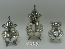 EPCA by Poole Silverplate Teapot #600 Hand Chased Tea Pot, Sugar Bowl & Creamer