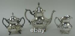 EPCA by Poole Silverplate Teapot #600 Hand Chased Tea Pot, Sugar Bowl & Creamer