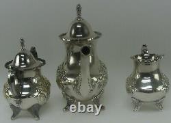 EPCA by Poole Silverplate Teapot #600 Hand Chased Tea Pot, Sugar Bowl & Creamer