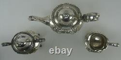 EPCA by Poole Silverplate Teapot #600 Hand Chased Tea Pot, Sugar Bowl & Creamer