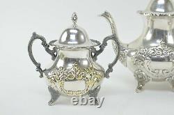 EPCA by Poole Silverplate Teapot #600 Hand Chased Tea Pot, Sugar Bowl & Creamer