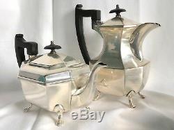 EPNS A1 SHEFFIELD ENGLISH Silver Tea Set EDWARDIAN DECO Ebony Trim Teapot COFFEE
