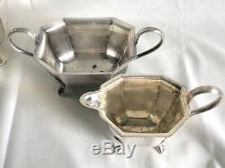 EPNS A1 SHEFFIELD ENGLISH Silver Tea Set EDWARDIAN DECO Ebony Trim Teapot COFFEE