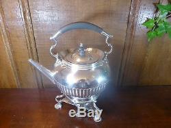 EXCELLENT HUKIN & HEATH silver plated TEA KETTLE on STAND with BURNER no chains