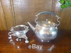 EXCELLENT HUKIN & HEATH silver plated TEA KETTLE on STAND with BURNER no chains