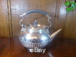 EXCELLENT HUKIN & HEATH silver plated TEA KETTLE on STAND with BURNER no chains