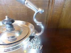 EXCELLENT HUKIN & HEATH silver plated TEA KETTLE on STAND with BURNER no chains