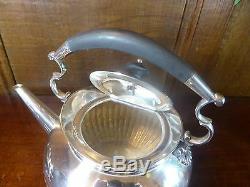 EXCELLENT HUKIN & HEATH silver plated TEA KETTLE on STAND with BURNER no chains