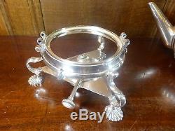 EXCELLENT HUKIN & HEATH silver plated TEA KETTLE on STAND with BURNER no chains