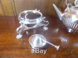 EXCELLENT HUKIN & HEATH silver plated TEA KETTLE on STAND with BURNER no chains