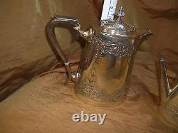 EXQUISITE Antique Smith Rait Silver Plate Tea Service Embossed 4 Pieces