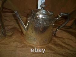 EXQUISITE Antique Smith Rait Silver Plate Tea Service Embossed 4 Pieces