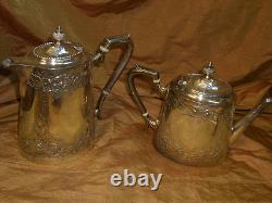 EXQUISITE Antique Smith Rait Silver Plate Tea Service Embossed 4 Pieces