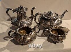 Early Rare 19th Century 1820's 1830's Waterhouse Hodson 4 Pcs. Tea Set Roses