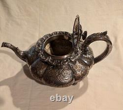 Early Rare 19th Century 1820's 1830's Waterhouse Hodson 4 Pcs. Tea Set Roses