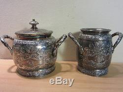 Eastlake Victorian 1880s Large Quadruple Silver Plate 10pc Tea Service Set #3030