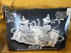 Elegance In Silver 4-pc Tea and Coffee Set withServing Tray! Awesome