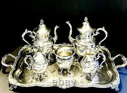 Elegant 1930s Goldfeder Silver on Copper 6 Piece Tea & Coffee Service