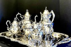 Elegant 1930s Goldfeder Silver on Copper 6 Piece Tea & Coffee Service