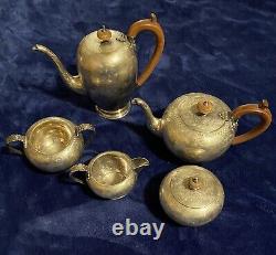 Ellis Barker (Shell Mark) England Silver plate Tea Coffee Set 5 pc Etched