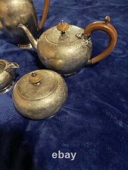 Ellis Barker (Shell Mark) England Silver plate Tea Coffee Set 5 pc Etched