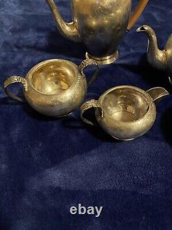 Ellis Barker (Shell Mark) England Silver plate Tea Coffee Set 5 pc Etched