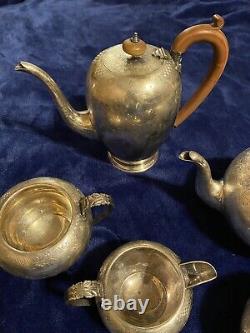 Ellis Barker (Shell Mark) England Silver plate Tea Coffee Set 5 pc Etched