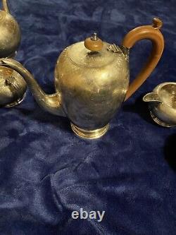 Ellis Barker (Shell Mark) England Silver plate Tea Coffee Set 5 pc Etched