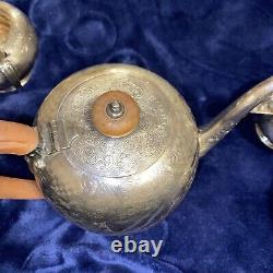 Ellis Barker (Shell Mark) England Silver plate Tea Coffee Set 5 pc Etched