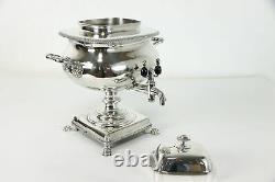 English Antique Silverplate Tea Kettle, Coffee Urn Server, Family Crest #39331