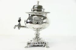 English Antique Silverplate Tea Kettle, Coffee Urn Server, Family Crest #39331