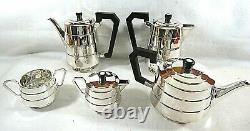 English Art Deco Silver Plate Teaset Sold by Kirby and Beard & Co, Paris, France