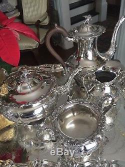 English Sheffield Silver Plate Coffee & Tea Set N. Wind Mask Theme afterBarker