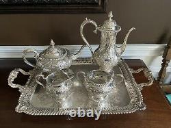 English Silverplated Tea Set Tray Coffee Pot Teapot Sheffield Reproduction