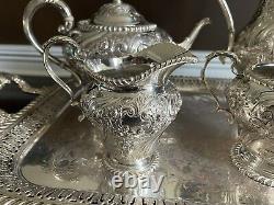 English Silverplated Tea Set Tray Coffee Pot Teapot Sheffield Reproduction