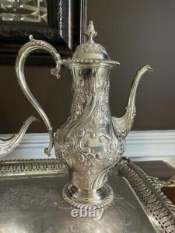 English Silverplated Tea Set Tray Coffee Pot Teapot Sheffield Reproduction